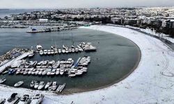 Beyaza bürünen Yeşilköy sahili havadan görüntülendi
