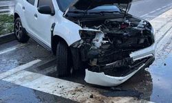 Otomobil yoldan çıkarak tabelaya çarptı: 8 kişi kazayı yara almadan atlattı