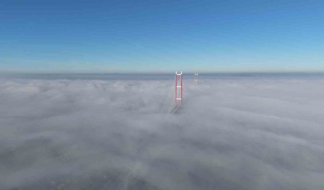 Sis içinde kalan 1915 Çanakkale Köprüsü'nde görsel şölen