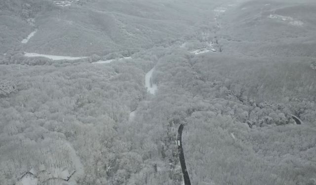 Beyaz örtüyle kaplanan Sarıyer havadan görüntülendi