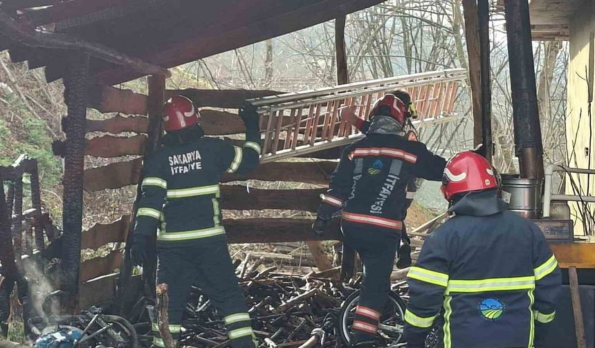 Odunluktaki yangın eve sıçramadan söndürüldü